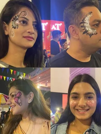 A mix of designs for men and women at Horn Ok Please. It really shows that face art is for everyone.
