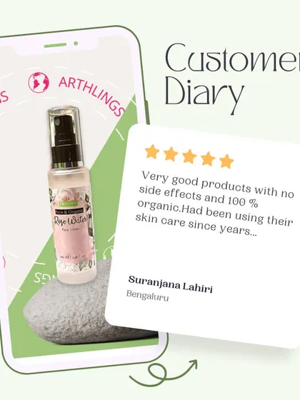 A five-star review from Suranjana Lahiri in Bengaluru, who has been using our 100% organic skincare for years with no side effects. We love our loyal customers.