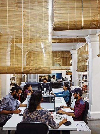This is my own design studio in Mumbai, a flexible workspace organized by bamboo screens and shelves of architectural models. It is a working laboratory for the ideas of transparency, flexibility, and craftsmanship that I apply to all my projects.