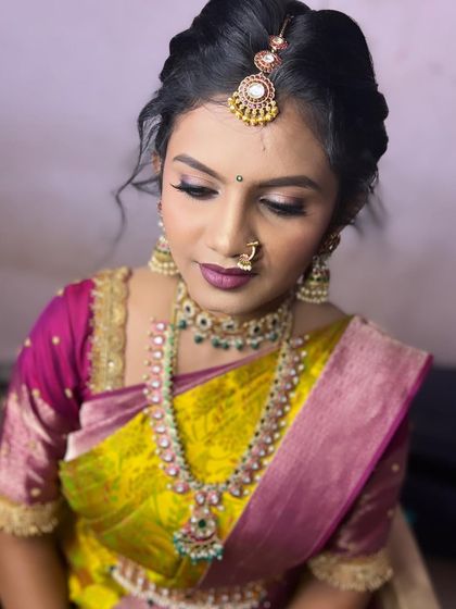 A close-up of the engagement makeup. The eye makeup is soft yet defined, and the skin has a beautiful, healthy glow.