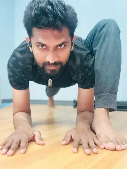 Grounding through the hands and feet in this preparatory pose. It's a moment to connect with the earth before moving into a more dynamic flow.