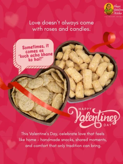 Sometimes, love is best expressed with 'kuch acha khane ko hai?'. For Valentine's Day, we prepared these heart-shaped bowls of our savoury Nimki and Swaali, because the most comforting love is the one that feels like home.