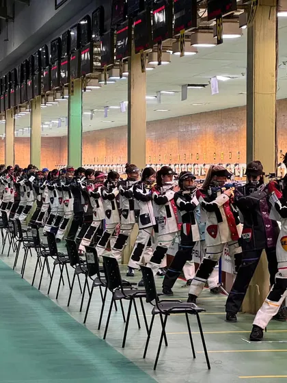The 10M Air Rifle Women's qualification match, a sea of focused athletes. We have the capacity and expertise to manage large-scale qualification rounds seamlessly.