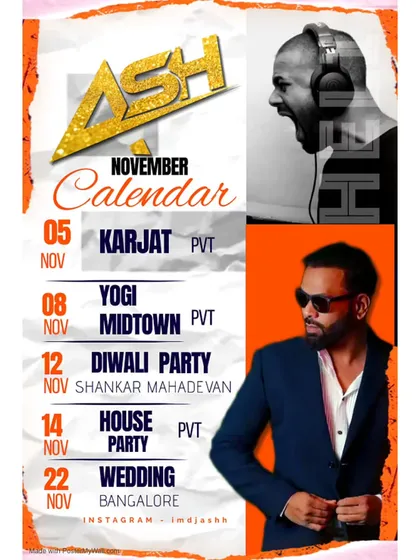 A look at my November calendar, featuring a mix of private events, a Diwali party with Shankar Mahadevan, and a wedding in Bangalore.