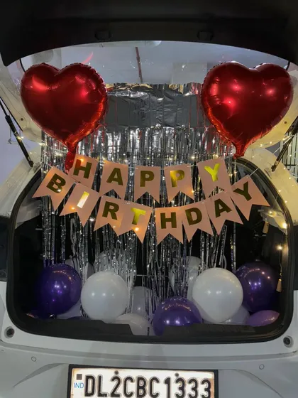 A cute and simple car boot surprise for a birthday. A great way to surprise someone on the go.