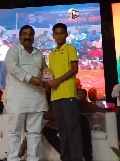 Mayuresh receiving his award on stage, a proud moment for our academy and the Father Agnel family.
