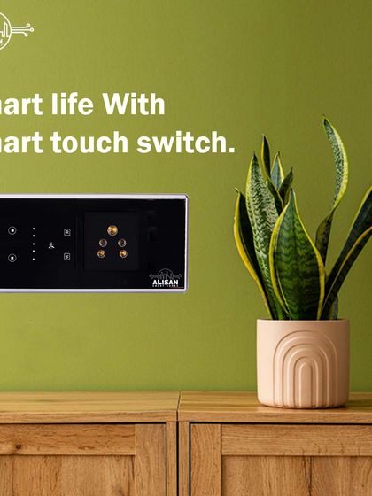 A smart life starts with a smart touch switch. This image showcases how our black glass panel adds a touch of modern sophistication to the room, blending perfectly with the natural decor.