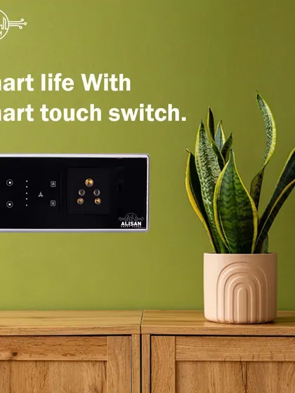 A smart life starts with a smart touch switch. This image showcases how our black glass panel adds a touch of modern sophistication to the room, blending perfectly with the natural decor.