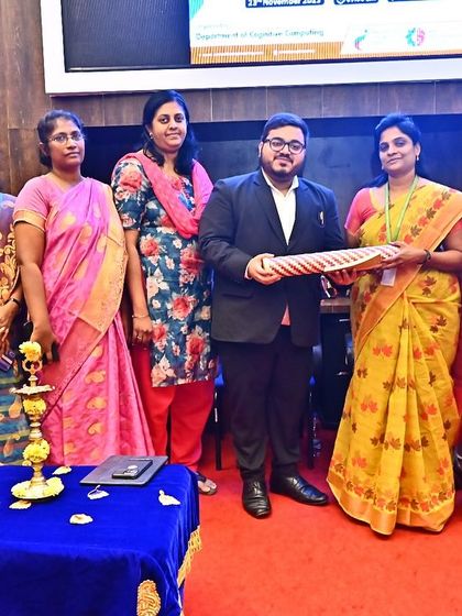 Being felicitated at the conference at Saveetha Engineering College. These engagements allow me to share knowledge and advocate for safer institutional environments, which is a core part of my mission.