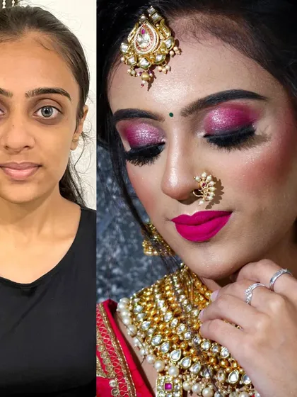A side-by-side comparison showing the power of makeup to enhance features and create a glamorous look.