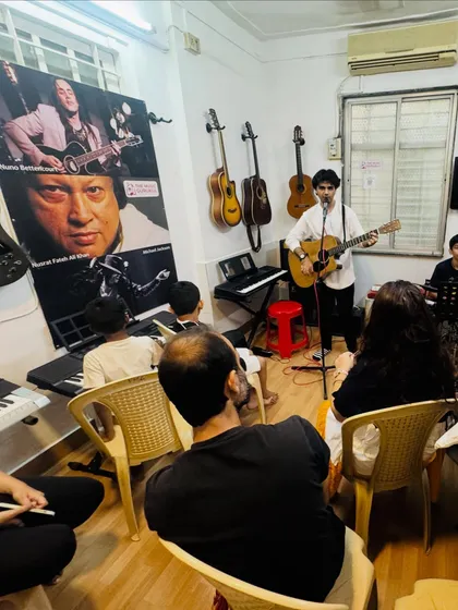 This is our 'Musical Saturday' in action. It's an informal jam session where students get to perform for their peers and parents, building stage confidence in a supportive and relaxed environment.