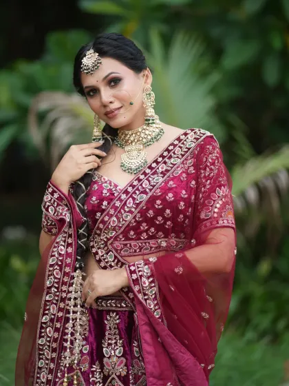 A three-quarter portrait of the bride, her expression a mix of confidence and grace.
