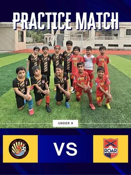The Under-9 squad for a practice match against Roar FA, ready for some competitive action.