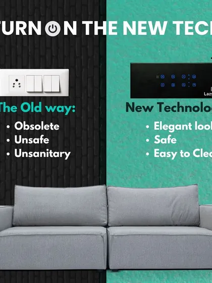 Turn on the new tech. This graphic compares the old, obsolete way with our new technology: elegant, safe, and easy-to-clean touch switches.