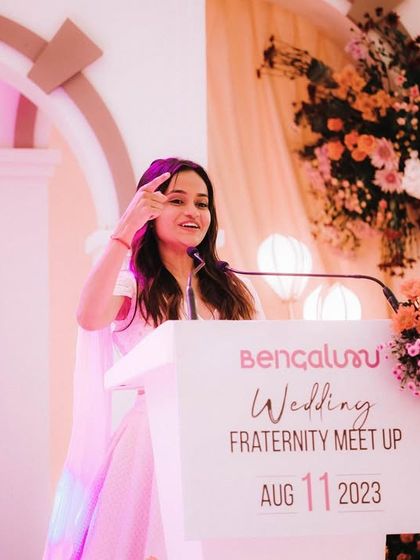 Here I am at the podium during the Bengaluru Wedding Professionals Association event. It was an honor to address my peers and colleagues in the industry.