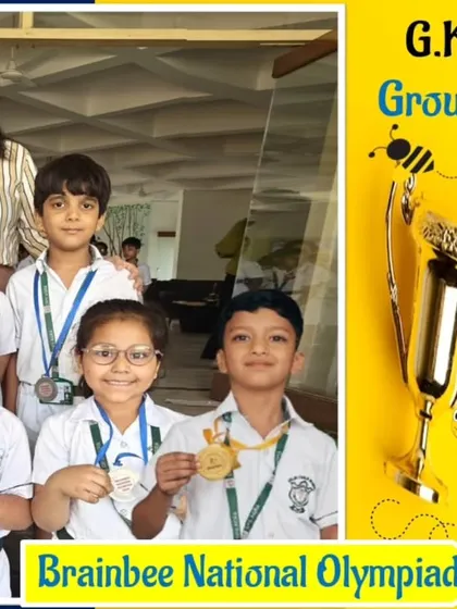The GK quiz winners (Group 1) from DPS Agra, showing their knowledge paid off in the 2024 Olympiad.