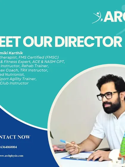 I'm Valmiki Karthik, the director of Arch Physiotherapy. With certifications in FMS, Pilates, and as a Multi-Sport Agility Trainer, I lead my team with an evidence-based approach to help you achieve your health and fitness goals.