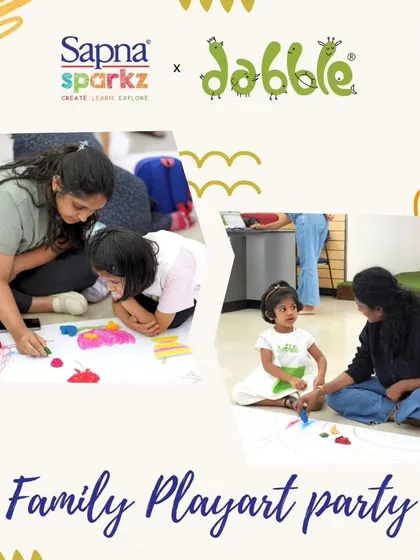 A beautiful graphic capturing the essence of our Family Playart Party, where parents and children connect through creative expression and hands-on fun.