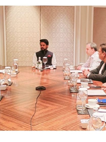 A view from across the table during the meeting with the Sports Minister of India regarding the Chess Olympiad 2022. We discussed the strategy and preparations for this prestigious international event.
