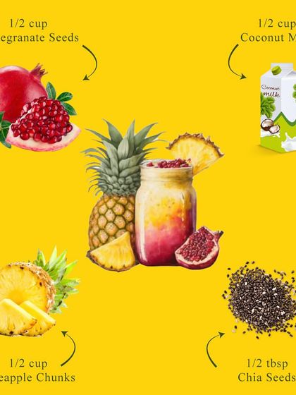 Reverse aging one sip at a time with this delicious and healthy smoothie recipe. It combines pomegranate, pineapple, coconut milk, and chia seeds for a powerful antioxidant boost.