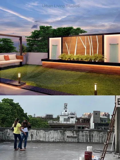 The power of transformation, captured in a single frame. We took this bare Saket terrace and converted it into a serene garden lounge, featuring a custom swing, elegant water features, and a beautiful lawn space perfect for relaxation.