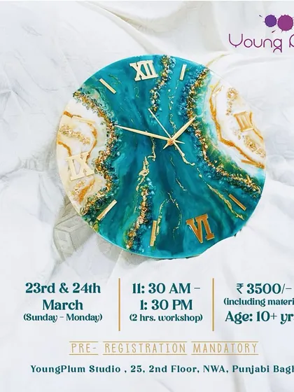 Learn to make your own functional art in my Resin Art Clock Workshop. This flyer gives you all the details for our next session where you'll create a stunning, one-of-a-kind timepiece.