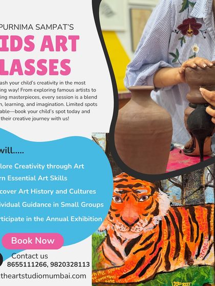 Our kids' art classes offer a blend of fun, learning, and imagination. Students explore art history, learn essential skills, and even participate in our annual exhibition.