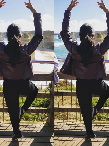 A ballet pose overlooking the 12 Apostles in Australia. Dance is a universal language, and you can find a stage anywhere in the world.
