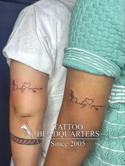 A matching "Only promise" tattoo for a couple, symbolizing a shared commitment.