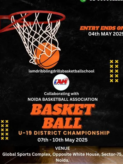 The official poster for the U-19 District Championship, an event we proudly collaborate on with the Noida Basketball Association.