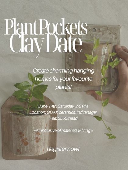 Bring some green into your home with our 'Plant Pockets' clay date. In this workshop, you will sculpt a beautiful wall planter, creating a charming hanging home for your favorite plants.