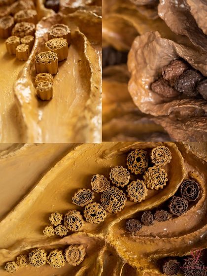 A collage of details from "The Enchanted Abyss," showcasing the variety of textures and forms within the single piece.