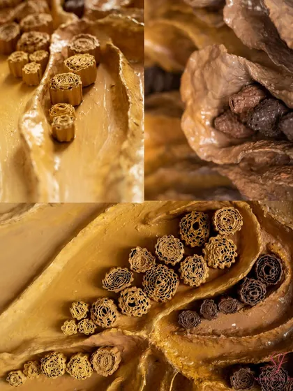 A collage of details from "The Enchanted Abyss," showcasing the variety of textures and forms within the single piece.