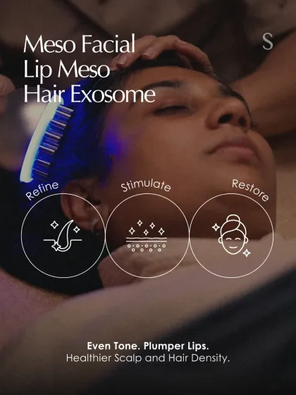 Our rituals are multi-faceted, designed to refine, stimulate, and restore. Here, you can see the application of our Hair Exosome treatment, which contributes to a healthier scalp and improved hair density over time.
