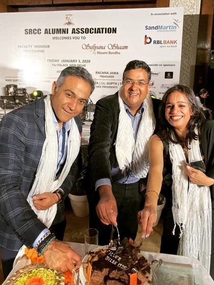 Celebrating at the SRCC Alumni Association event. My time at Shri Ram College of Commerce provided a strong foundation, and it is always wonderful to reconnect with old friends and fellow alumni.