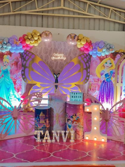 The full stage for the enchanting princess and butterfly theme, showing the grand scale and beautiful lighting.