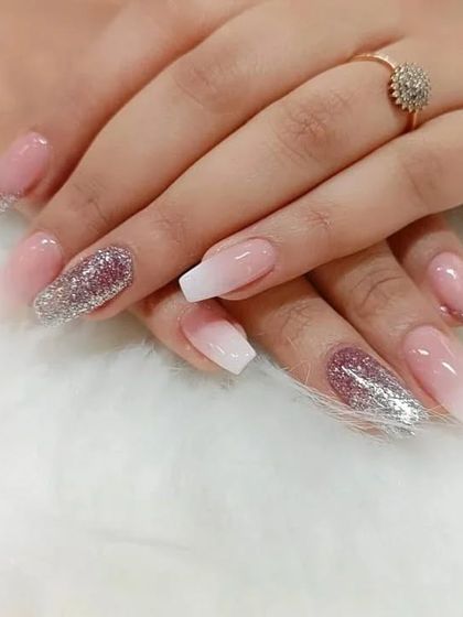 Another view of the ombre and glitter combination, showing the beautiful sparkle on the accent nails.