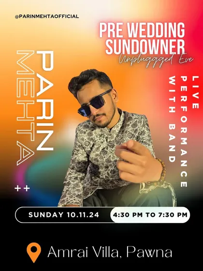 Announcing a pre-wedding sundowner unplugged evening at a beautiful villa in Pawna. This is my specialty: a live band performance with acoustic tunes and heartfelt melodies as the sun sets.