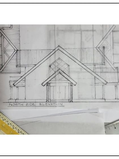 The north side elevation sketch for the Pune project. These initial drawings are where we begin to blend historical elegance with the practical needs of a modern home.