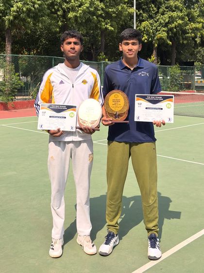 Champions together. Suryansh Kalkhande and Mayank Ujjainwal after winning the U18 CS-7 Doubles Title.