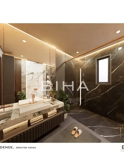 We crafted this master washroom to be a private, spa-like retreat. The design features dramatic, book-matched black marble with striking white veins, creating a powerful visual statement. A floating vanity and indirect lighting under the counter and along the ceiling add to the feeling of modern luxury and spaciousness.