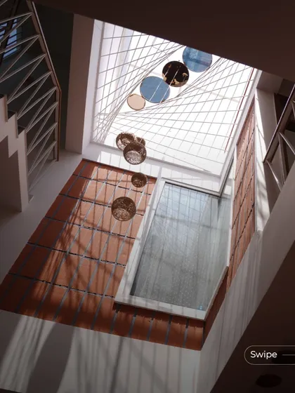 Light is the most important material I work with. In the Gopal Residence, this sculptural skylight does more than just illuminate the double-height space below. It becomes a piece of art, casting shifting patterns of light and shadow throughout the day and connecting the home's interior to the rhythm of the sky.