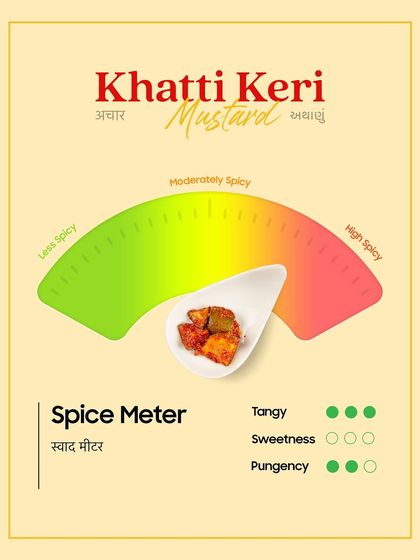 Wondering about the taste? Our Khatti Keri Mustard pickle has a moderately spicy kick with high tanginess and pungency from the mustard, and no added sweetness. It's a true North Indian classic.