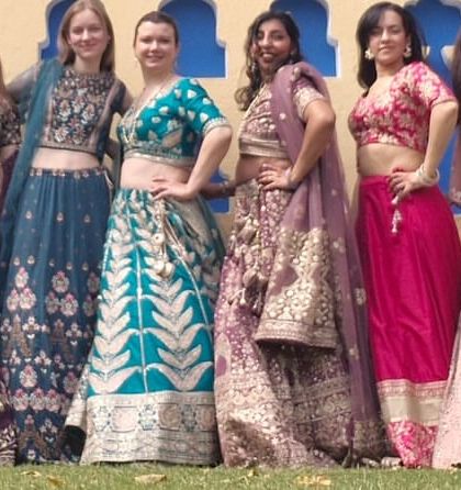 What a beautiful wedding! All the guests came dressed in trendy lehengas rented from my store. It's so wonderful to see my international clients embracing Indian wear.