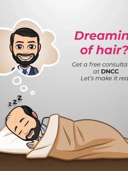 Dreaming of hair? Let's make it real. This graphic is a lighthearted reminder that you don't have to just dream about having great hair. A free consultation at my clinic is the first step to making it a reality.