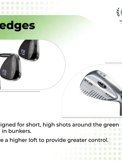 Wedges are designed for short, high shots around the green and from bunkers. Their high loft gives you the control needed for your scoring shots.
