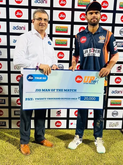 Another star from our academy, Deepanshu Yadav, receiving the Man of the Match award in the UP T20 league. We celebrate every achievement because it's a milestone on the path to greatness.