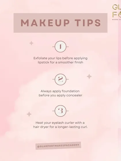 A few quick makeup tips to elevate your game. Always exfoliate your lips before applying lipstick for a smoother finish, and apply foundation before concealer.