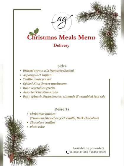 A look at the sides and desserts available with our Christmas Meals menu, including Truffle mash potato, Christmas Bûches, and plum cake.