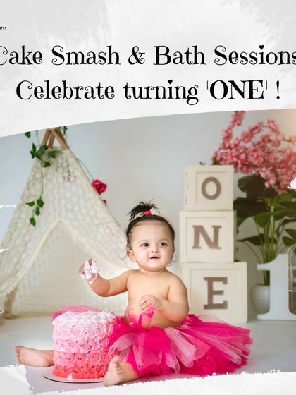 Celebrate turning one with a special cakesmash and bath session. This graphic highlights one of my most popular packages for capturing this major milestone.